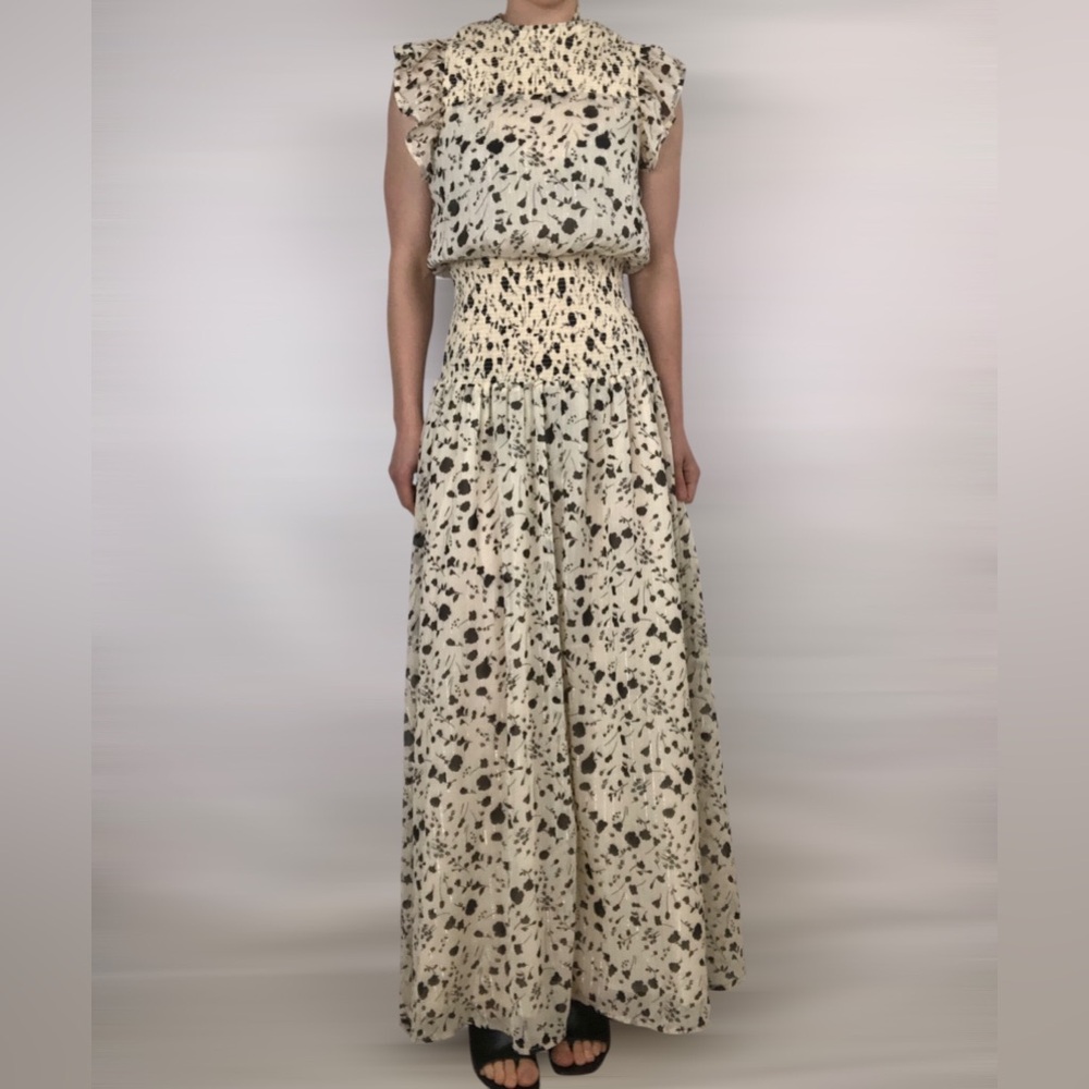 NWT Lulus Sweet Shimmer Cream Floral Print Smocked Maxi Dress Small - Picture 3 of 8